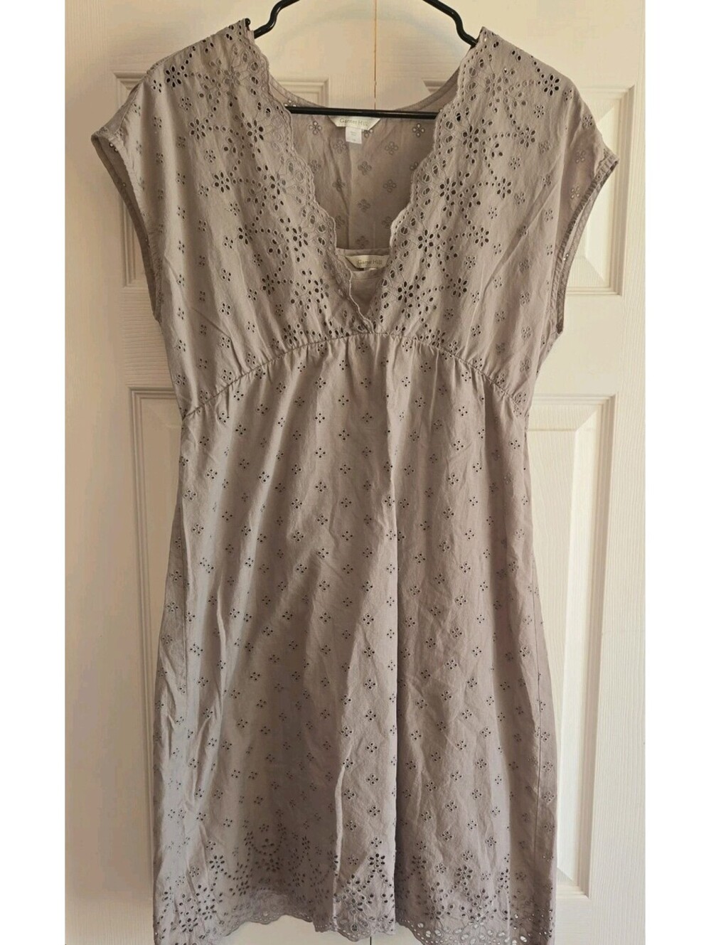 Garnet Hill 100% Cotton Eyelet Dress Gray Sz 10 Boho Cottagecore Lagenlook